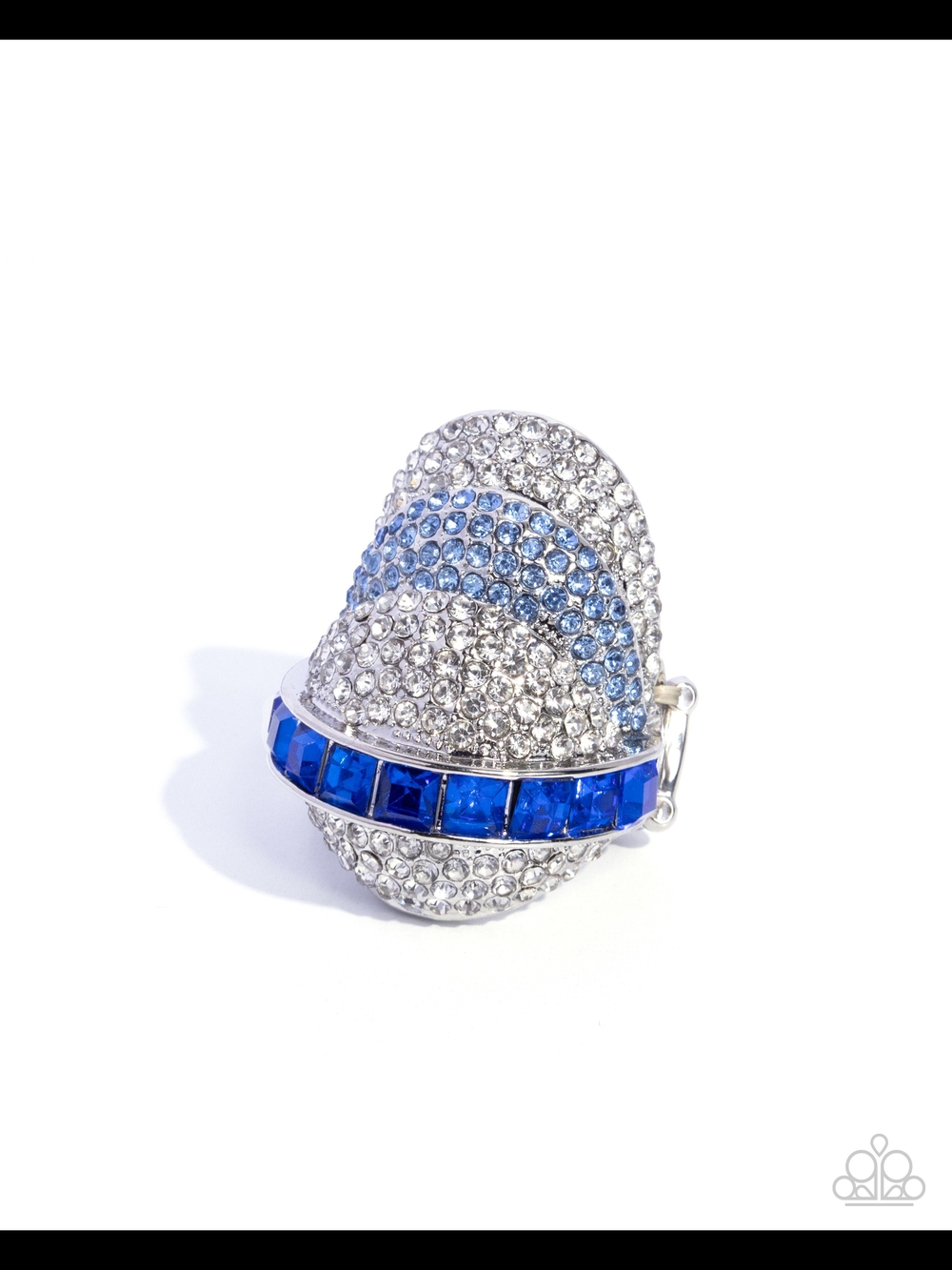 Glittery Gauge Paparazzi Silver-Tone Ring with Sapphire and Light Blue Crystals
